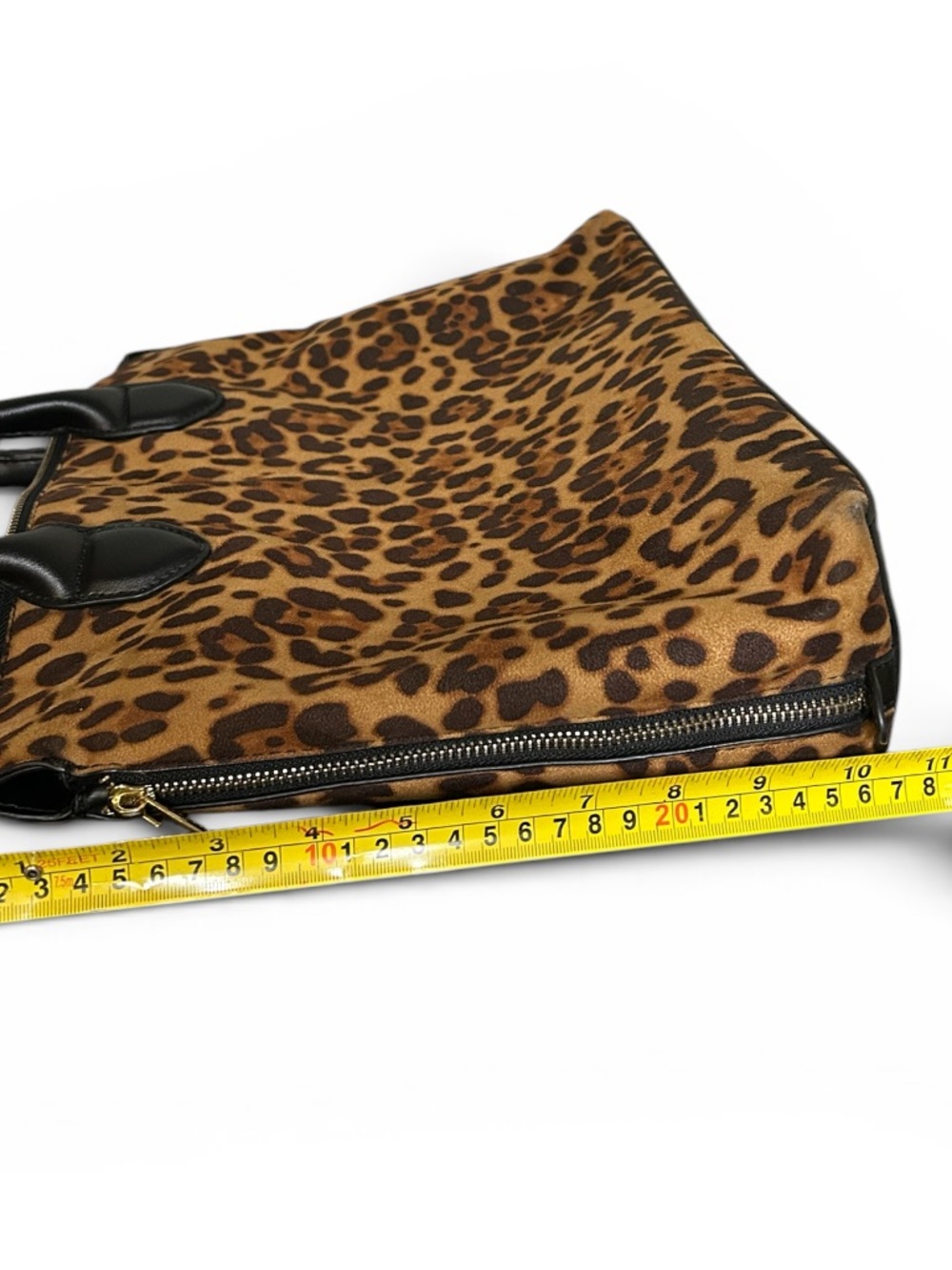 Leopard Print Suede Satchel Bag Expandable Sides Top Handle - Picture 10 of 11